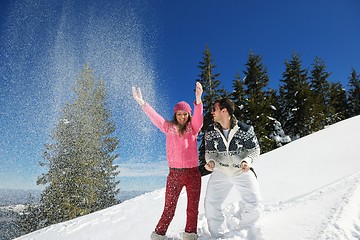 Image showing Young Couple In Winter  Snow Scene