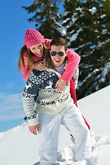 Image showing Young Couple In Winter  Snow Scene