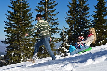 Image showing family having fun on fresh snow at winter