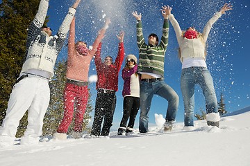 Image showing winter fun with young people group