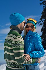 Image showing Young Couple In Winter  Snow Scene