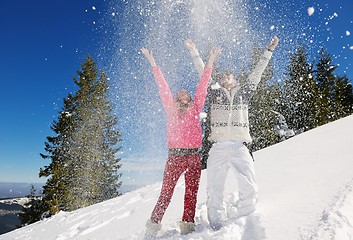 Image showing Young Couple In Winter  Snow Scene