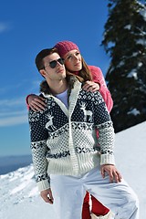 Image showing Young Couple In Winter  Snow Scene