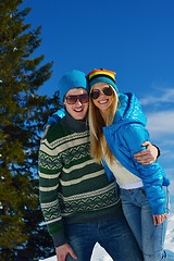 Image showing Young Couple In Winter  Snow Scene