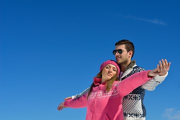 Image showing Young Couple In Winter  Snow Scene