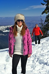 Image showing Young Couple In Winter  Snow Scene