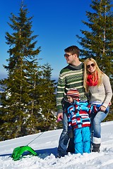 Image showing family having fun on fresh snow at winter