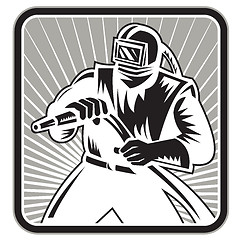 Image showing Sandblaster Sand Blaster Woodcut Retro