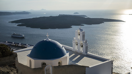 Image showing Sunset in Santorini church (Firostefani)