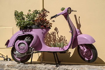 Image showing Purple Vintage scooter in Rhodes Greece 
