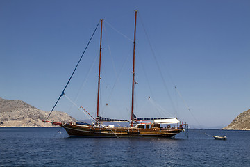 Image showing Old sailing boat in Lindos village, Rhodes