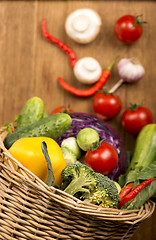 Image showing Healthy Organic Vegetables on a Wooden Background