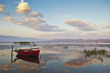 Image showing Sunset light over the lake