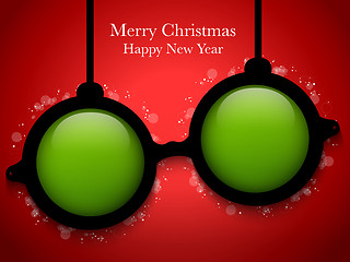 Image showing Merry Christmas Green Ball with Glasses