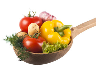 Image showing juicy vegetables in a wooden spoon