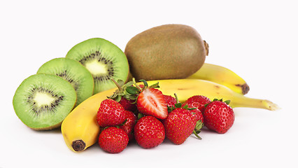 Image showing Bananas, kiwi and strawberry