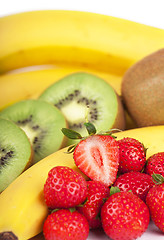 Image showing Bananas, kiwi and strawberry