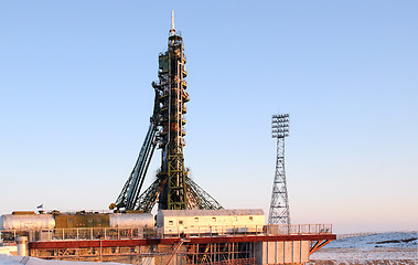 Image showing Soyuz Spacecraft on Launch Pad in Baikonur