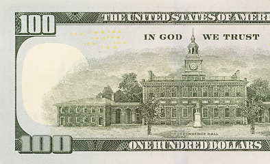 Image showing Back Left Half of the New One Hundred Dollar Bill