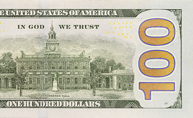 Image showing Back Right Half of the New One Hundred Dollar Bill