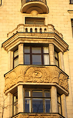 Image showing The windows in a large house with balconyand