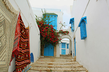 Image showing A street in the town of Sidi Bou Said in Tunisia