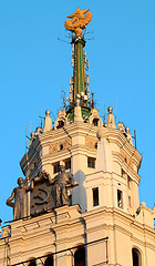 Image showing The spire on the tower building in Moscow