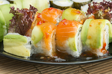 Image showing Close up sushi in plate