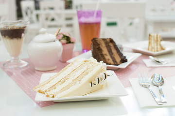 Image showing White Cake and a milkshake in confectionery