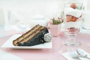 Image showing Choco Cake and a milkshake in confectionery