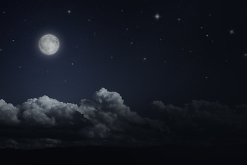 Image showing Night starry sky and moon