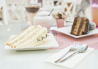 Image showing White Cake and a milkshake in confectionery