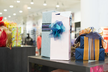 Image showing Gift boxes in shopping center
