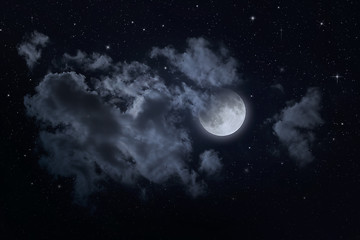 Image showing Night starry sky and moon