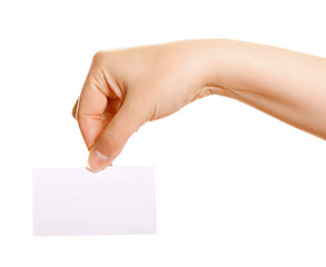 Image showing Female hand holding a business card