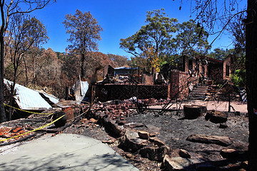 Image showing After bushfire, homes razed to the ground.