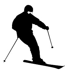 Image showing Mountain skier  speeding down slope. Vector sport silhouette.