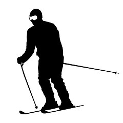 Image showing Mountain skier  speeding down slope. Vector sport silhouette.