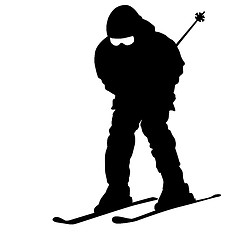 Image showing Mountain skier  speeding down slope. Vector sport silhouette.