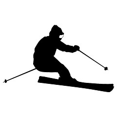 Image showing Mountain skier  speeding down slope. Vector sport silhouette.