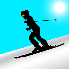 Image showing Mountain skier  speeding down slope. Vector sport silhouette.