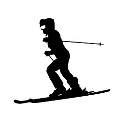 Image showing Mountain skier  speeding down slope. Vector sport silhouette.