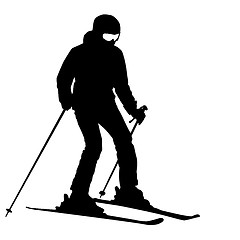 Image showing Mountain skier  speeding down slope. Vector sport silhouette.