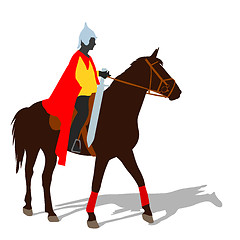 Image showing Rider on a horse in clothing warrior with a sword and wearing a 