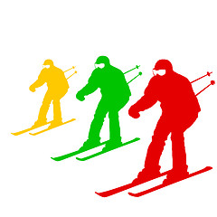 Image showing Mountain skier  speeding down slope. Vector sport silhouette.