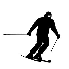 Image showing Mountain skier  speeding down slope. Vector sport silhouette.