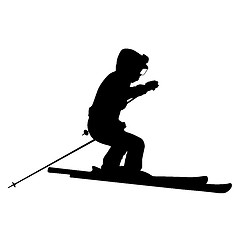 Image showing Mountain skier  speeding down slope. Vector sport silhouette.