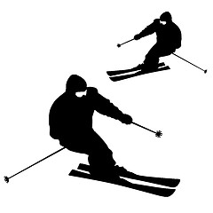 Image showing Mountain skier  speeding down slope. Vector sport silhouette.