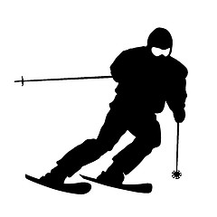 Image showing Mountain skier  speeding down slope. Vector sport silhouette.