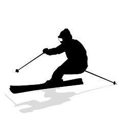 Image showing Mountain skier  speeding down slope. Vector sport silhouette.